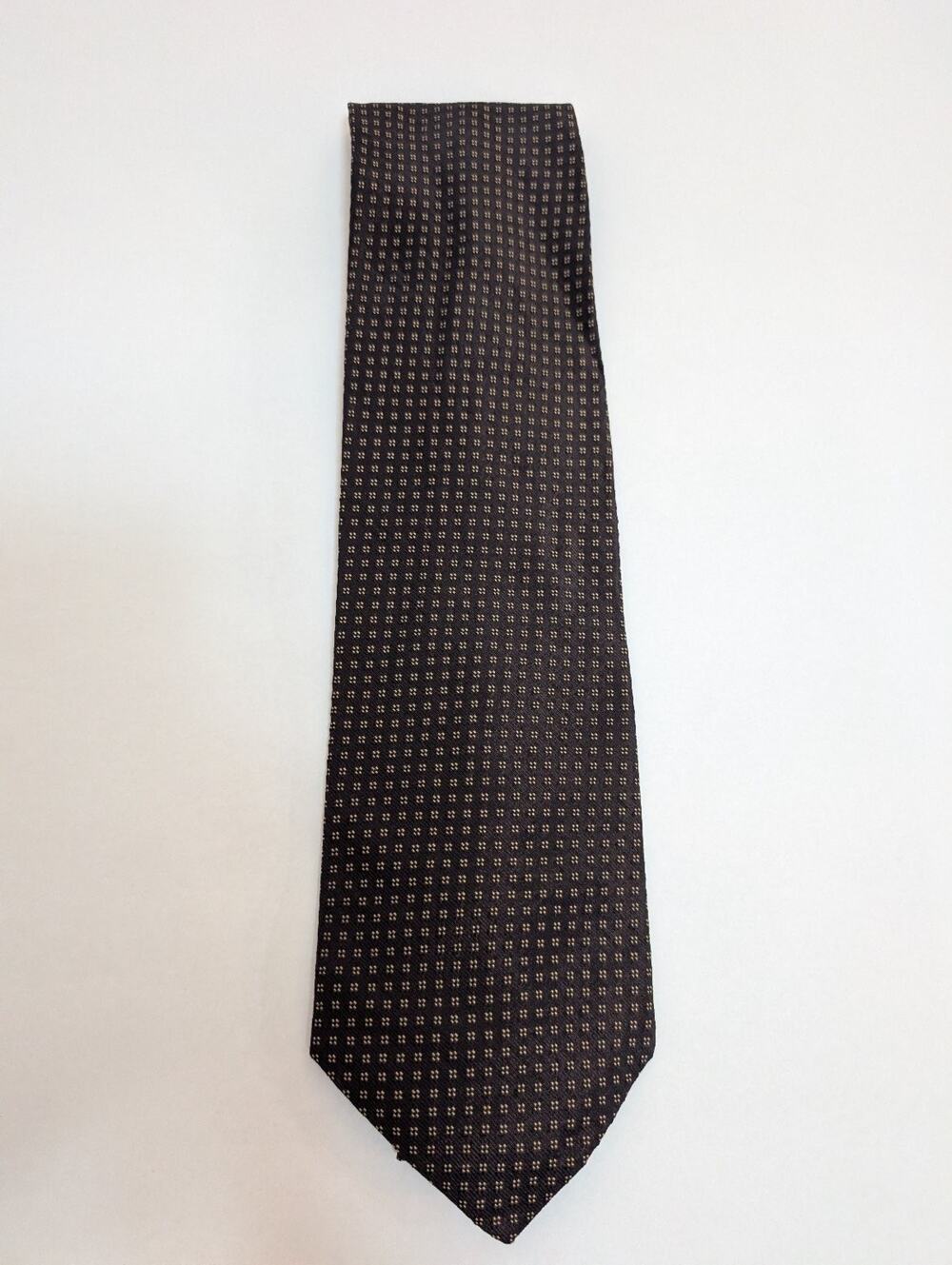 Donna Karan Signature Men's Dark Brown Gold Dotted Silk Necktie USA Made